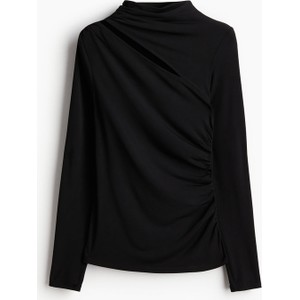 Czarna bluzka H & M z długim rękawem w stylu casual z golfem