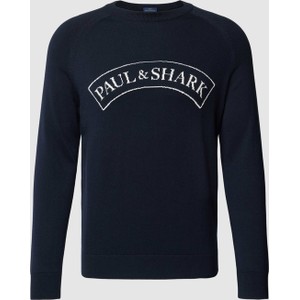 Granatowy sweter Paul & Shark z okrągłym dekoltem w młodzieżowym stylu