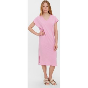 Różowa sukienka Vero Moda prosta z bawełny z krótkim rękawem