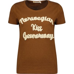 Brązowy t-shirt Geographical Norway z bawełny z krótkim rękawem