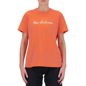 Pomarańczowa bluzka New Balance z krótkim rękawem z bawełny w sportowym stylu