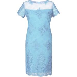 Niebieska sukienka Fokus midi z okrągłym dekoltem z krótkim rękawem