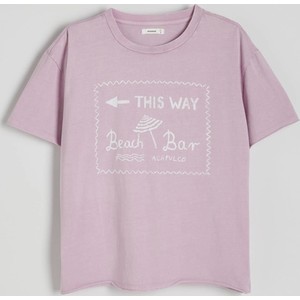 Różowy t-shirt Reserved w stylu casual z krótkim rękawem