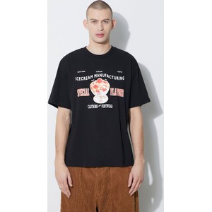 Czarny t-shirt Icecream z krótkim rękawem w młodzieżowym stylu z nadrukiem