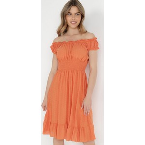 Pomarańczowa sukienka born2be z krótkim rękawem mini