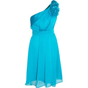 Niebieska sukienka Fokus z asymetrycznym dekoltem