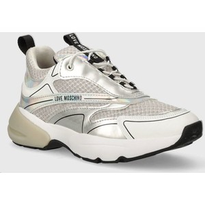 Srebrne buty sportowe Love Moschino w sportowym stylu sznurowane