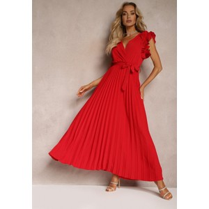 Czerwona sukienka Renee z dekoltem w kształcie litery v maxi z krótkim rękawem