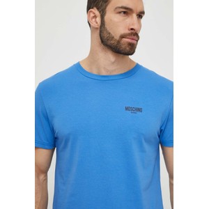 Niebieski t-shirt Moschino w stylu casual z krótkim rękawem z nadrukiem