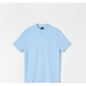 Niebieski t-shirt Sinsay z nadrukiem z krótkim rękawem z bawełny
