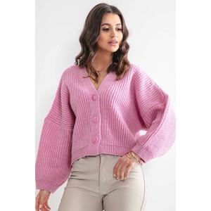 Różowy sweter Fobya w stylu casual z wełny
