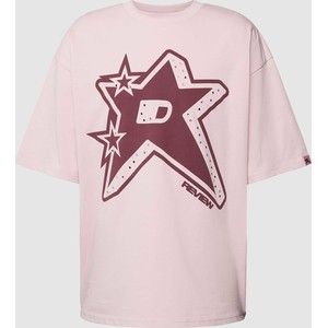 Różowy t-shirt Review w młodzieżowym stylu z bawełny z krótkim rękawem