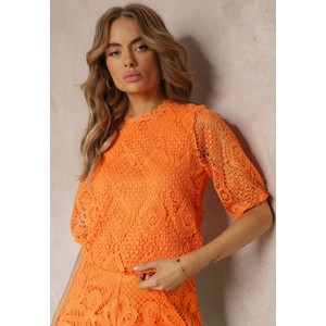 Pomarańczowa bluzka Renee w stylu casual z krótkim rękawem