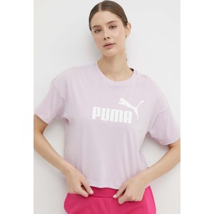 Różowy t-shirt Puma z bawełny z okrągłym dekoltem z krótkim rękawem