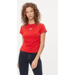Czerwony t-shirt Tommy Jeans z okrągłym dekoltem