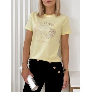 Żółty t-shirt UBRA.PL w młodzieżowym stylu z nadrukiem z okrągłym dekoltem