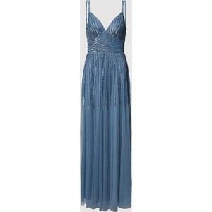 Niebieska sukienka Lace & Beads maxi z tiulu