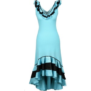 Turkusowa sukienka Fokus z dekoltem w kształcie litery v asymetryczna