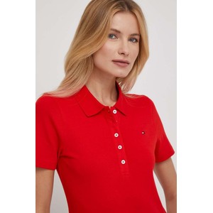 Czerwona bluzka Tommy Hilfiger z krótkim rękawem w stylu casual
