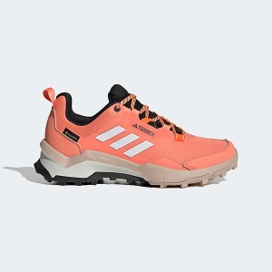 Pomarańczowe buty trekkingowe Adidas z płaską podeszwą z goretexu sznurowane