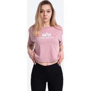 Różowa bluzka Alpha Industries w młodzieżowym stylu z bawełny z okrągłym dekoltem