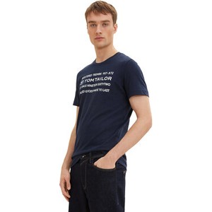 Granatowy t-shirt Tom Tailor z krótkim rękawem w młodzieżowym stylu