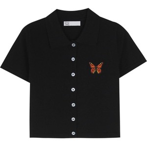 Czarna bluzka Turino Pl z bawełny w stylu klasycznym z dekoltem w kształcie litery v