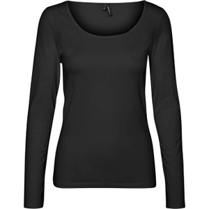 Czarna bluzka Vero Moda z długim rękawem z bawełny z okrągłym dekoltem