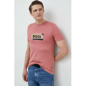 Różowy t-shirt Hugo Boss z bawełny w młodzieżowym stylu z krótkim rękawem