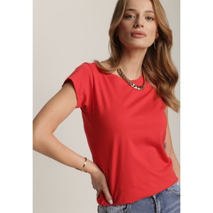 Czerwona bluzka Renee z krótkim rękawem w stylu casual z okrągłym dekoltem