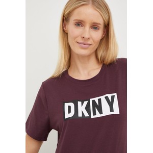 Fioletowy t-shirt DKNY z okrągłym dekoltem z krótkim rękawem