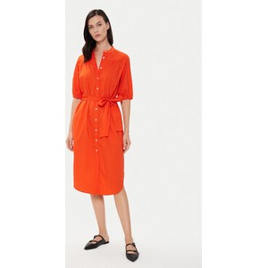 Pomarańczowa sukienka United Colors Of Benetton koszulowa w stylu casual z długim rękawem