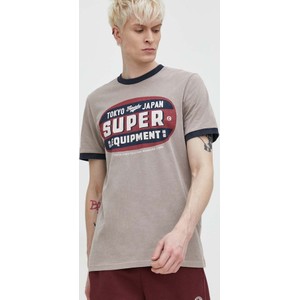Brązowy t-shirt Superdry z bawełny z nadrukiem