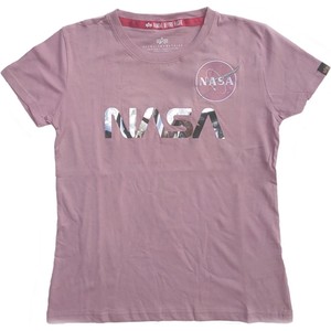 Różowy t-shirt Alpha Industries z okrągłym dekoltem