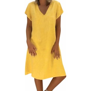 Żółta sukienka Parine.pl z dekoltem w kształcie litery v