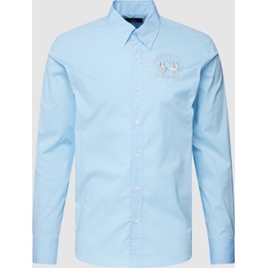 Niebieska koszula La Martina z kołnierzykiem button down z długim rękawem z bawełny