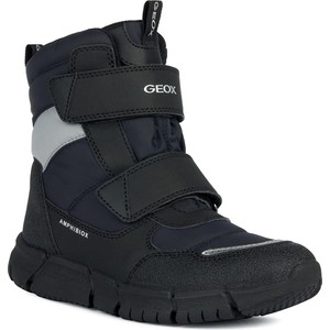 Czarne buty dziecięce zimowe Geox na rzepy dla chłopców
