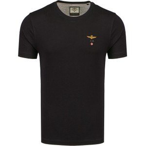 Czarny t-shirt Aeronautica Militare w stylu klasycznym z bawełny