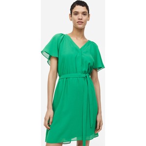 Zielona sukienka H & M mini z szyfonu z krótkim rękawem