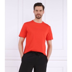 Czerwony t-shirt Calvin Klein w stylu casual z krótkim rękawem z bawełny