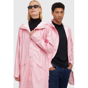 Różowa kurtka Rains z kapturem długa w stylu casual