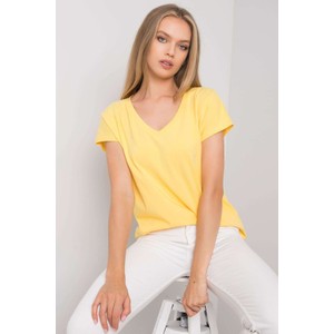 Żółty t-shirt Basic Feel Good w stylu casual z krótkim rękawem