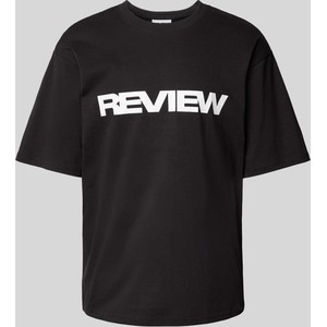 Czarny t-shirt Review z bawełny w młodzieżowym stylu