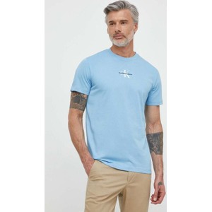 Niebieski t-shirt Calvin Klein z nadrukiem z bawełny w stylu casual
