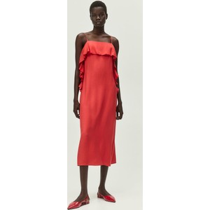Czerwona sukienka H & M z okrągłym dekoltem midi z tkaniny