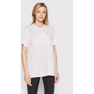 Różowy t-shirt Adidas z okrągłym dekoltem