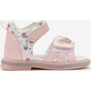 Różowe buty dziecięce letnie born2be na rzepy w kwiatki dla dziewczynek