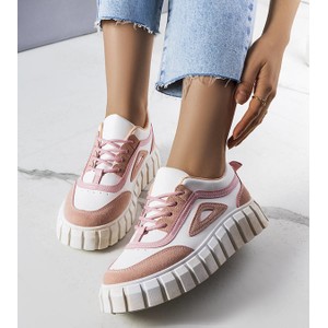 Różowe buty sportowe Gemre w sportowym stylu na platformie sznurowane