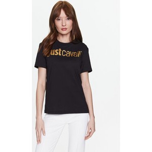 Czarny t-shirt Just Cavalli w młodzieżowym stylu z okrągłym dekoltem