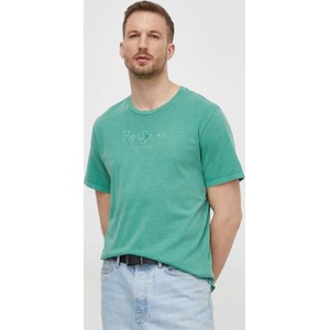 Zielony t-shirt Pepe Jeans z bawełny